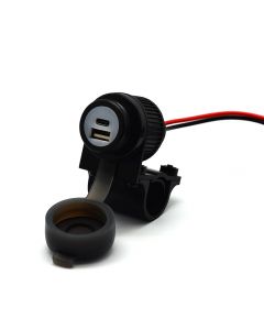 Duo USB A + C Steckdose Motorrad 12-24 V mit Quick Charge für 21-25 mm Lenker